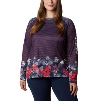 Dámské Mikiny Columbia PFG Super Tidal II Long Sleeve Plus Size Tmavě Blankyt Proužek TKESJY260